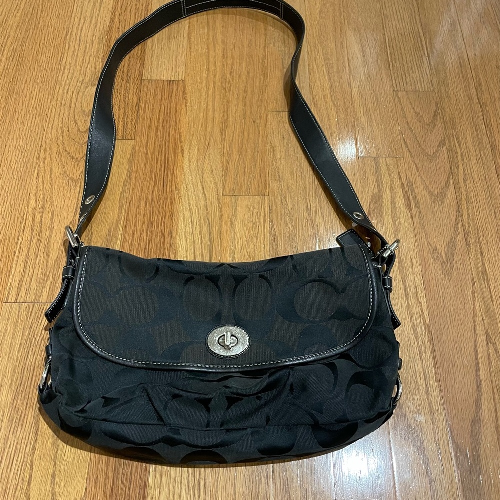 Black Coach Monogram crossbody bag